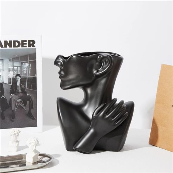 Ceramic Greek Statue Face Vase Black Creative Head Sculpture for Home Decoration - Picture 5 of 5